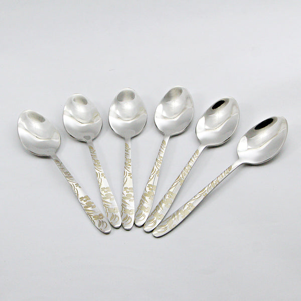 6 Pieces Stainless Steel Tea Spoons Set - D02 - Home Sneaks