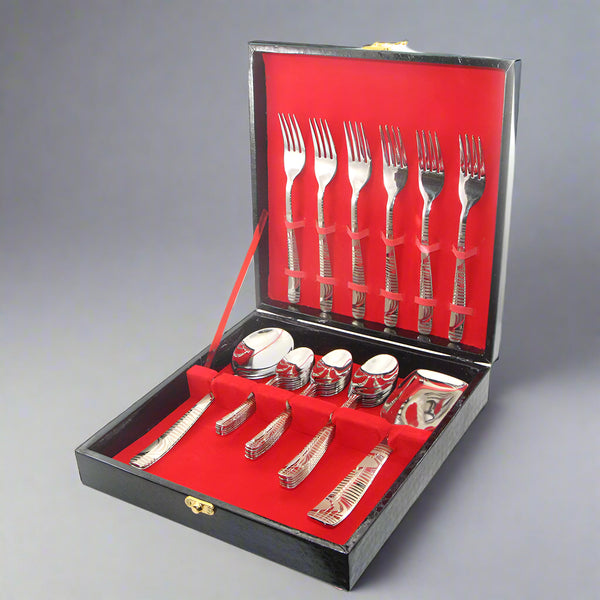 30 Pieces Stainless Steel Cutlery Brief Case Gift Box Set - D05 [6 Person Serving] - Home Sneaks
