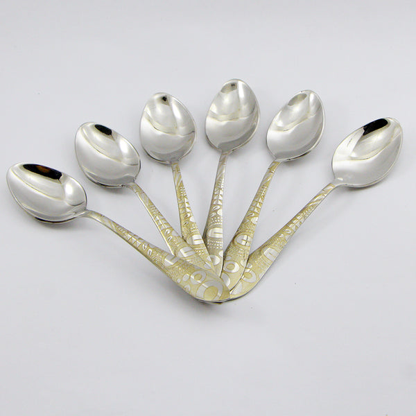 6 Pieces Stainless Steel Tea Spoons Set - D04 - Home Sneaks