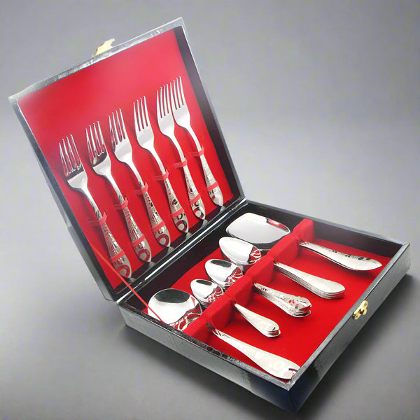 30 Pieces Stainless Steel Cutlery Brief Case Gift Box Set - D04 [6 Person Serving] - Home Sneaks