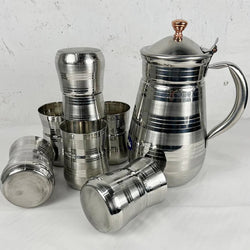 7 Pieces Pure Stainless Steel Water Set [6 Glass and 1 Jug] D2