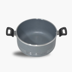 Non Stick Marble Coated 4Egde Casserole (Begona/Degchi) with Glass Lid - Grey