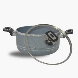 Non Stick Marble Coated 4Egde Casserole (Begona/Degchi) with Glass Lid - Grey
