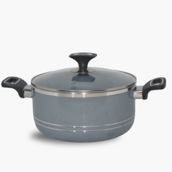 Non Stick Marble Coated 4Egde Casserole (Begona/Degchi) with Glass Lid - Grey