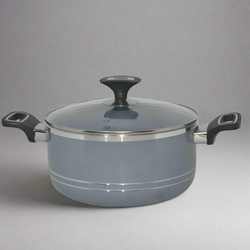 Non Stick Marble Coated 4Egde Casserole (Begona/Degchi) with Glass Lid - Grey