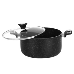 Non Stick Marble Coated Casserole (Begona/Degchi) with Glass Lid - Black