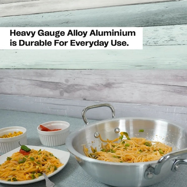 Heavy Gauge Aluminum Metal Finish Wok/Karahi with Fixed Knob – The Ultimate Cooking Essential for Every Kitchen