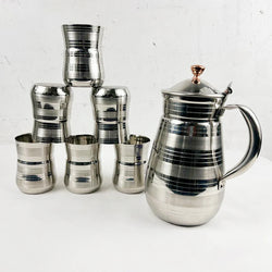 7 Pieces Pure Stainless Steel Water Set [6 Glass and 1 Jug] D2