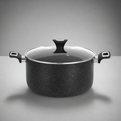 Non Stick Marble Coated Casserole (Begona/Degchi) with Glass Lid - Black