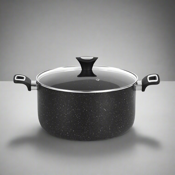 Non Stick Marble Coated Casserole (Begona/Degchi) with Glass Lid - Black