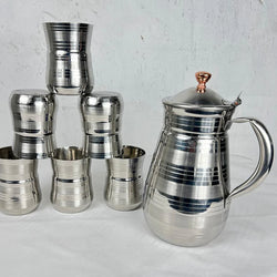 7 Pieces Pure Stainless Steel Water Set [6 Glass and 1 Jug] D2