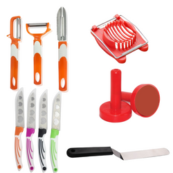 Pack of 11 Pieces Kitchen Utility Set - Kabab Maker, Egg Slicer, Fruit Cutting Knifes, Peele & Turner