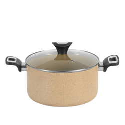 Non Stick Marble Coated Casserole (Begona/Degchi) with Glass Lid - Beige