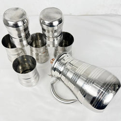 7 Pieces Pure Stainless Steel Water Set [6 Glass and 1 Jug] D2