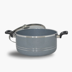 Non Stick Marble Coated 4Egde Casserole (Begona/Degchi) with Glass Lid - Grey
