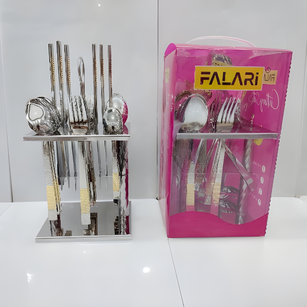 FALARI Premium 24 Pieces Cutlery Set [6 Persons Serving] Gold and Silver