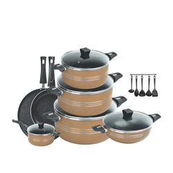 18-Piece Marble Coated Non-Stick Porta Cookware Gift Set – Beige