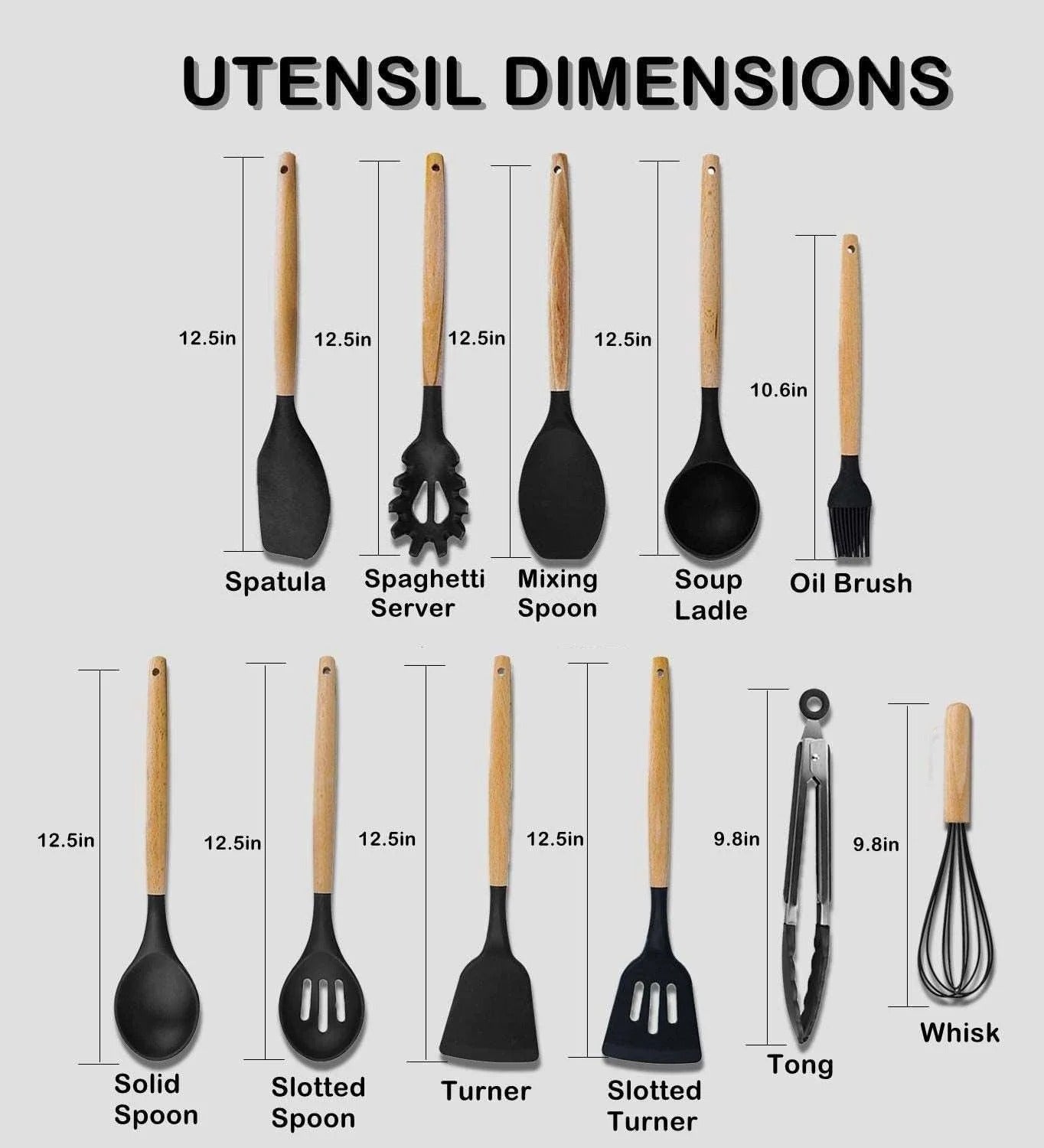 Premium Quality 11 Pieces Kitchen Utensil Set Cooking Utensils Tool Set with Plastic Utensil Holder, Non-stick Silicone and Heat Resistant Wooden Utensils – Imported