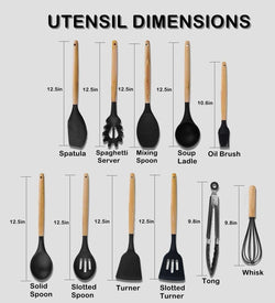 Premium Quality 11 Pieces Kitchen Utensil Set Cooking Utensils Tool Set with Plastic Utensil Holder, Non-stick Silicone and Heat Resistant Wooden Utensils – Imported