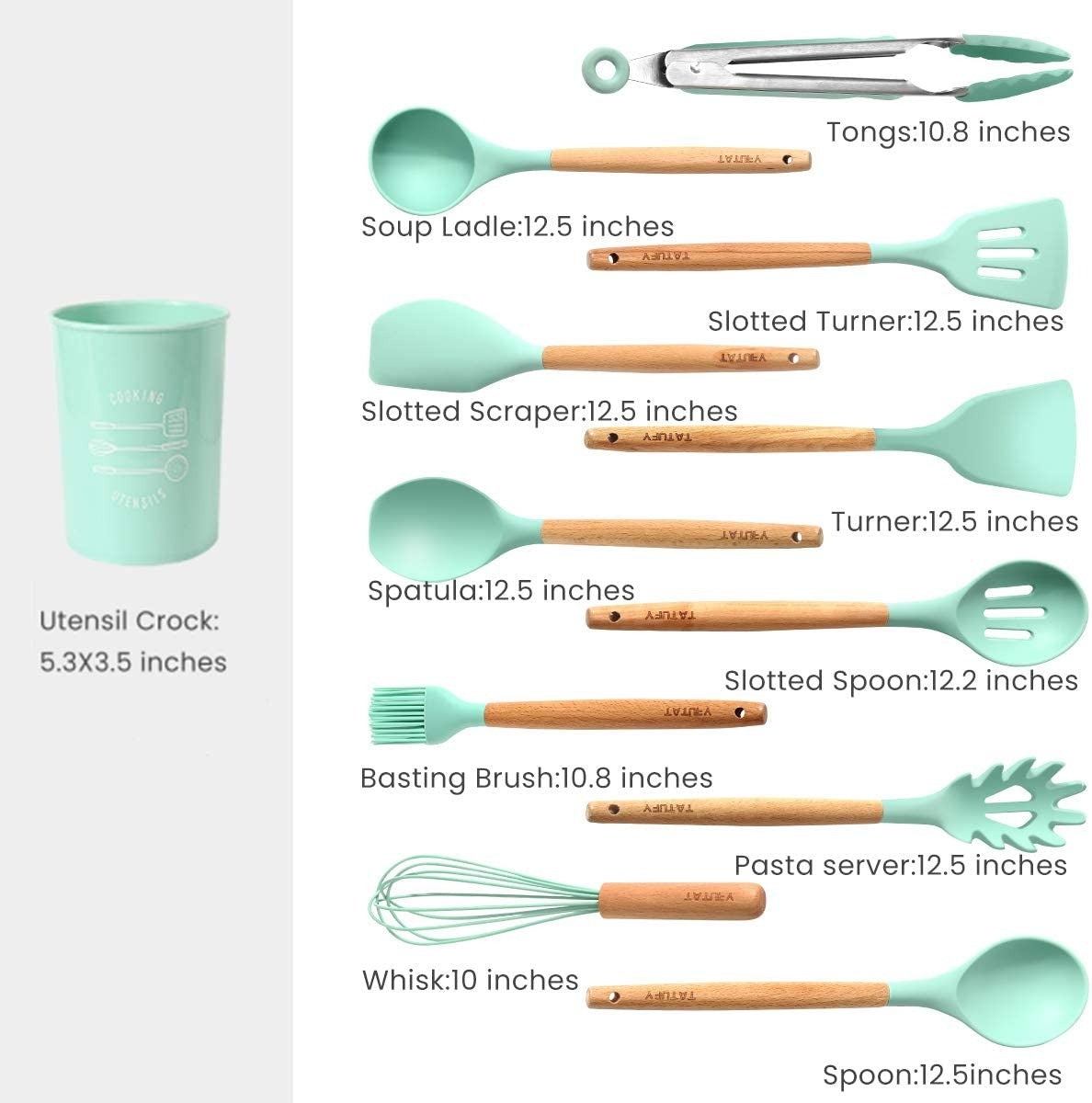 Premium Quality 11 Pieces Kitchen Utensil Set Cooking Utensils Tool Set with Plastic Utensil Holder, Non-stick Silicone and Heat Resistant Wooden Utensils – Imported