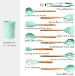 Premium Quality 11 Pieces Kitchen Utensil Set Cooking Utensils Tool Set with Plastic Utensil Holder, Non-stick Silicone and Heat Resistant Wooden Utensils – Imported