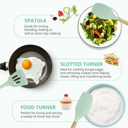 Premium Quality 11 Pieces Kitchen Utensil Set Cooking Utensils Tool Set with Plastic Utensil Holder, Non-stick Silicone and Heat Resistant Wooden Utensils – Imported