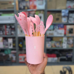 Premium Quality 11 Pieces Kitchen Utensil Set Cooking Utensils Tool Set with Plastic Utensil Holder, Non-stick Silicone and Heat Resistant Wooden Utensils – Imported