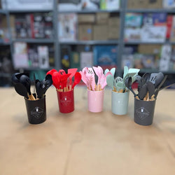 Premium Quality 11 Pieces Kitchen Utensil Set Cooking Utensils Tool Set with Plastic Utensil Holder, Non-stick Silicone and Heat Resistant Wooden Utensils – Imported