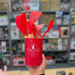Premium Quality 11 Pieces Kitchen Utensil Set Cooking Utensils Tool Set with Plastic Utensil Holder, Non-stick Silicone and Heat Resistant Wooden Utensils – Imported