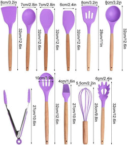 Premium Quality 12 Pieces Kitchen Utensil Set Cooking Utensils Tool Set with Plastic Utensil Holder, Non-stick Silicone and Heat Resistant Wooden Utensils – Imported