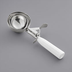 Stainless Steel Ice Cream & Cookie Scoop – Portion Control Disher with White Handle