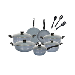 15-Piece Marble Coated Non-Stick Crescent Cookware Gift Set – Grey