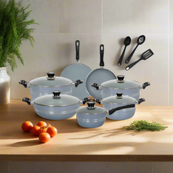 15-Piece Marble Coated Non-Stick Crescent Cookware Gift Set – Grey